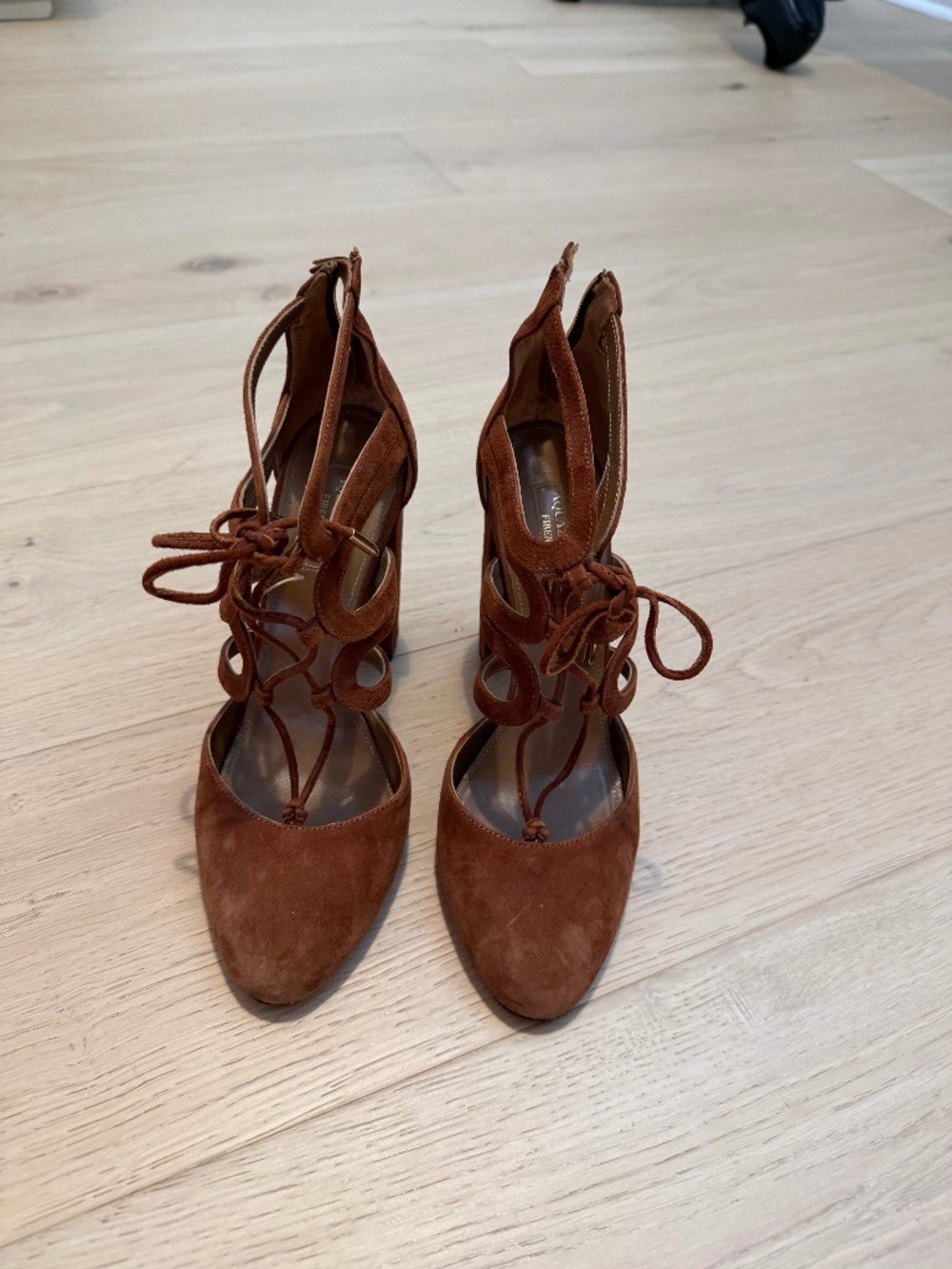 Aquazzura Brown/Tan Suede Block Heels